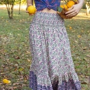 NATURAL LIFE Purple and Green Patterned Maxi Skirt